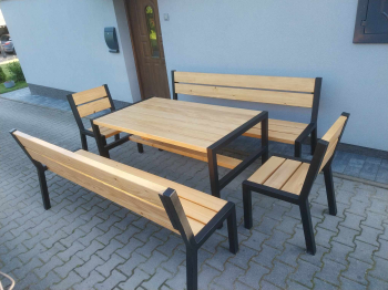 Meble ogrodowe + metal ocynk stół 2 ławki 2 fotele
