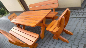 Stół ogrodowy drewniany 2 ławki 2 fotele zestaw 
