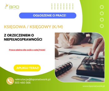 Księgowa/Księgowy z orzeczeniem o niepełnosprawności zdalnie cała Polska