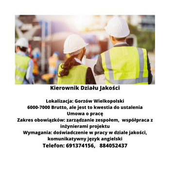 Kierownik Działu Jakości